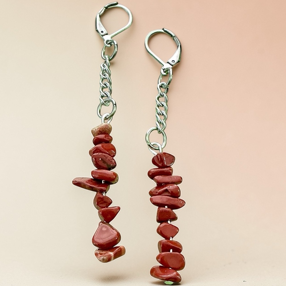 🆕 Red Jasper Gemstones Dangle Earrings-Stainless Steel